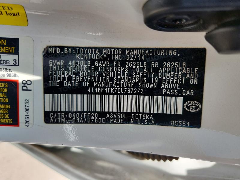 2014 Toyota Camry მანქანა იყიდება აუქციონზე, vin: 4T1BF1FK7EU787272, აუქციონის ნომერი: 58961906