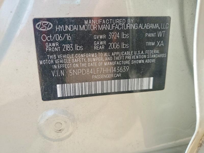 2017 Hyundai Elantra მანქანა იყიდება აუქციონზე, vin: 5NPD84LF7HH143639, აუქციონის ნომერი: 56233136