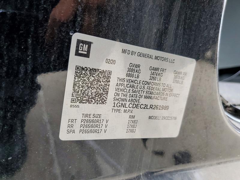 2020 Chevrolet Tahoe მანქანა იყიდება აუქციონზე, vin: 1GNLCDEC2LR261989, აუქციონის ნომერი: 50504386