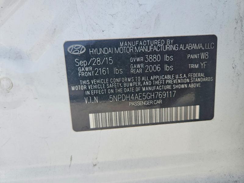 2016 Hyundai Elantra მანქანა იყიდება აუქციონზე, vin: 5NPDH4AE5GH769117, აუქციონის ნომერი: 59072226