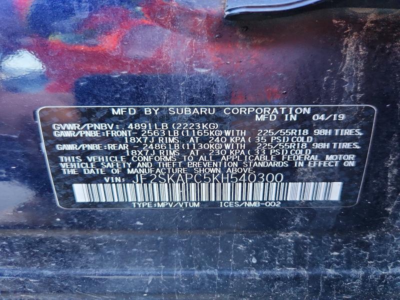 Aukcja sprzedaży 2019 Subaru Forester, vin: JF2SKAPC5KH540300, numer aukcji: 55983386