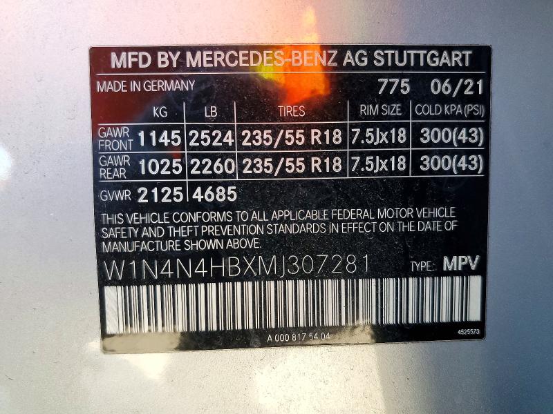 Продаж на аукціоні авто 2021 Mercedes-benz Gla, vin: W1N4N4HBXMJ307281, номер лоту: 58319756