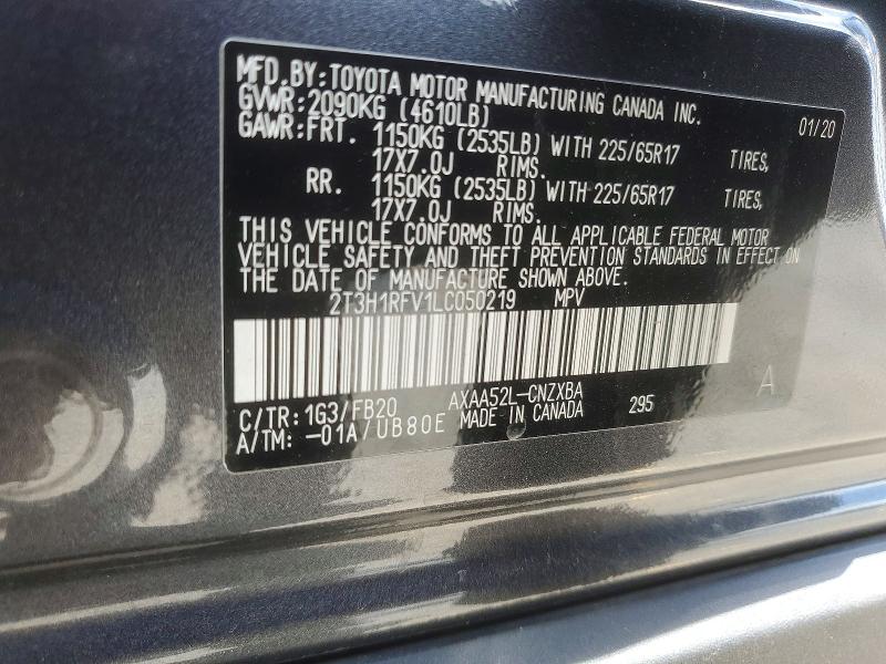 2020 Toyota Rav4 მანქანა იყიდება აუქციონზე, vin: 2T3H1RFV1LC050219, აუქციონის ნომერი: 58702106