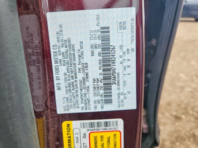 Aukcja sprzedaży 2017 Ford Fusion, vin: 3FA6P0H71HR245267, numer aukcji: 56716736