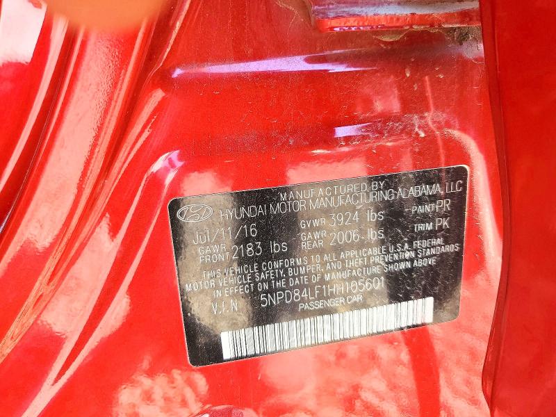 58562816 :رقم المزاد ، 5NPD84LF1HH105601 vin ، 2017 Hyundai Elantra مزاد بيع