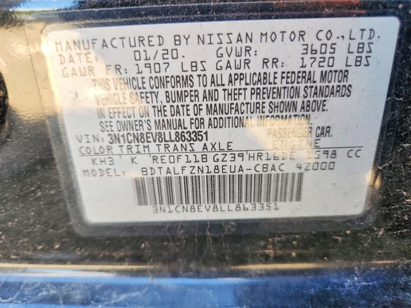 Продаж на аукціоні авто 2020 Nissan Versa, vin: 3N1CN8EV8LL863351, номер лоту: 57995766