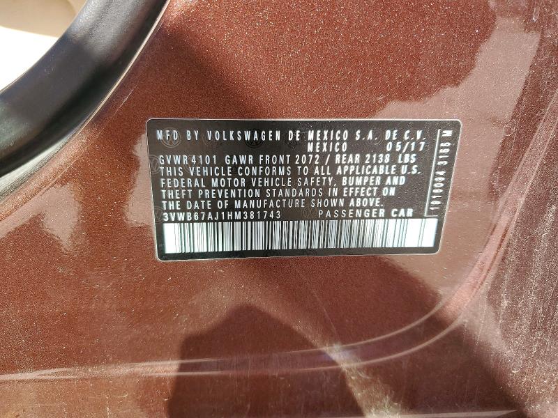 Продаж на аукціоні авто 2017 Volkswagen Jetta, vin: 3VWB67AJ1HM381743, номер лоту: 54554766