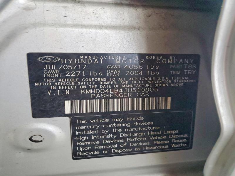 55366306 :رقم المزاد ، KMHD04LB4JU519905 vin ، 2018 Hyundai Elantra مزاد بيع