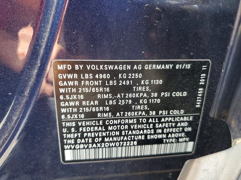 Aukcja sprzedaży 2013 Volkswagen Tiguan, vin: WVGBV3AX2DW072226, numer aukcji: 57833236
