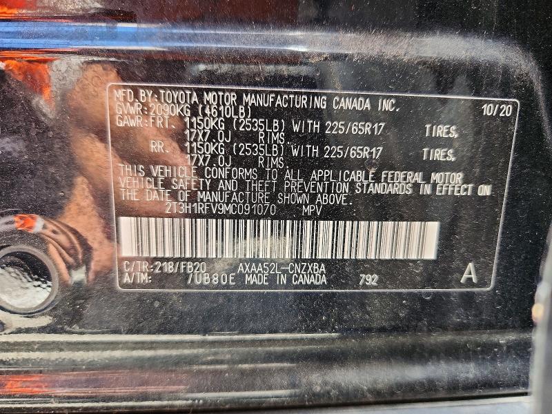 Aukcja sprzedaży 2021 Toyota Rav4, vin: 2T3H1RFV9MC091070, numer aukcji: 57737816