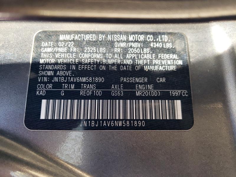 Aukcja sprzedaży 2022 Nissan Rogue Sport, vin: JN1BJ1AV6NW581890, numer aukcji: 58497086