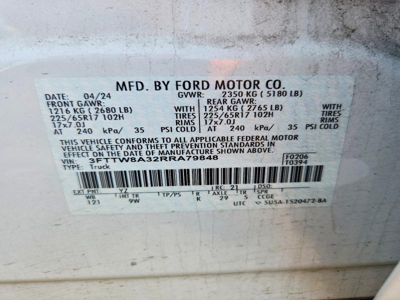 2024 Ford Maverick მანქანა იყიდება აუქციონზე, vin: 3FTTW8A32RRA79848, აუქციონის ნომერი: 56453716