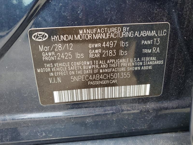 2012 Hyundai Sonata მანქანა იყიდება აუქციონზე, vin: 5NPEC4AB4CH501355, აუქციონის ნომერი: 55864436