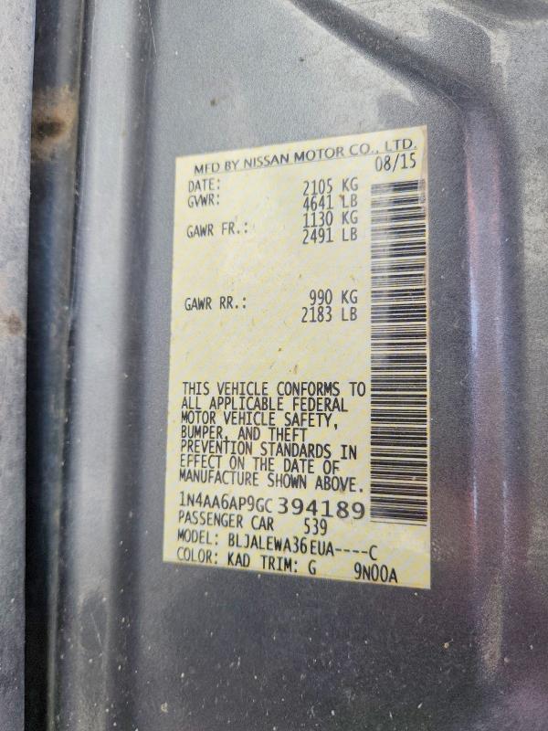 2016 Nissan Maxima მანქანა იყიდება აუქციონზე, vin: 1N4AA6AP9GC394189, აუქციონის ნომერი: 58482366
