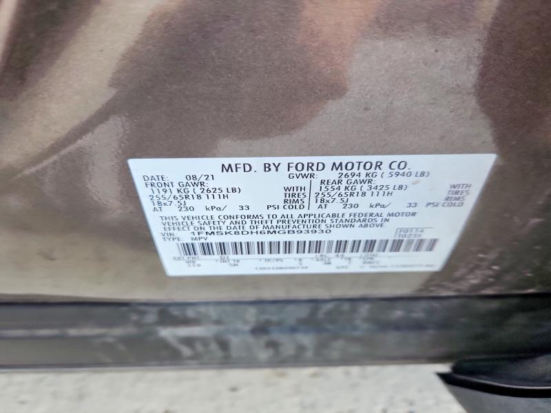 57365596 :رقم المزاد ، 1FMSK8DH6MGB93930 vin ، 2021 Ford Explorer مزاد بيع
