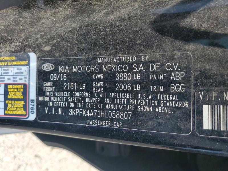 Aukcja sprzedaży 2017 Kia Forte, vin: 3KPFK4A71HE058807, numer aukcji: 55626386