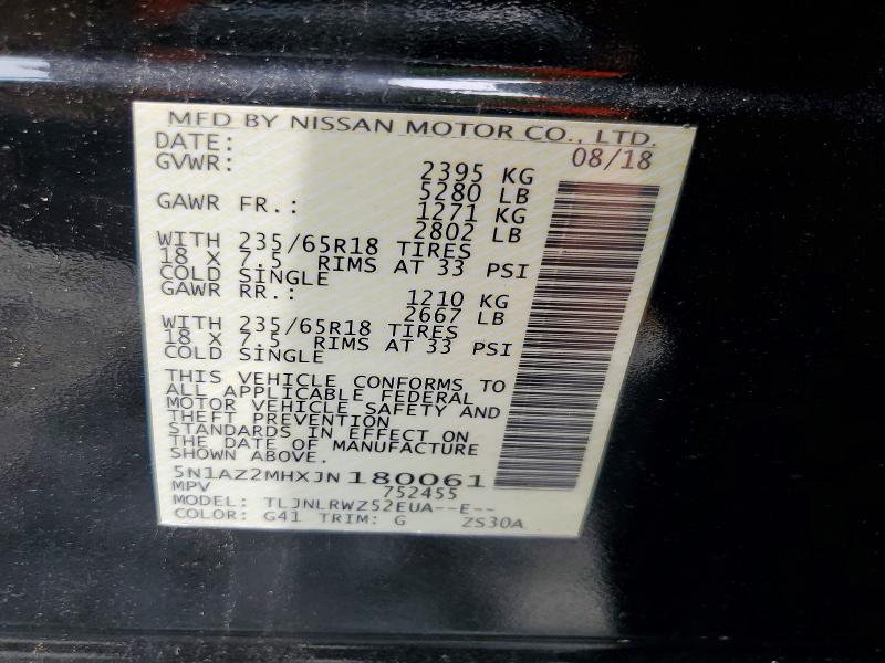 58923756 :رقم المزاد ، 5N1AZ2MHXJN180061 vin ، 2018 Nissan Murano مزاد بيع