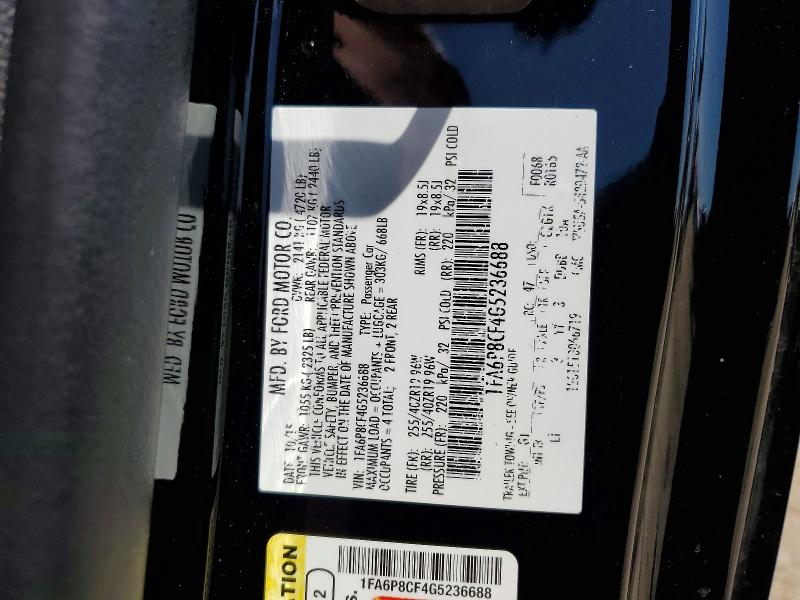 58810466 :رقم المزاد ، 1FA6P8CF4G5236688 vin ، 2016 Ford Mustang مزاد بيع