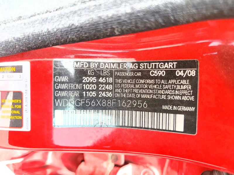 Aukcja sprzedaży 2008 Mercedes-benz C, vin: WDDGF56X88F162956, numer aukcji: 58824716