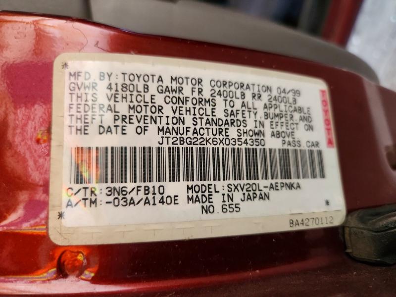 Aukcja sprzedaży 1999 Toyota Camry, vin: JT2BG22K6X0354350, numer aukcji: 85626365