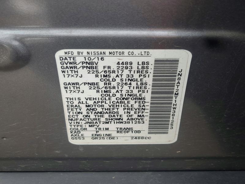 Aukcja sprzedaży 2017 Nissan Rogue, vin: JN8AT2MT1HW381253, numer aukcji: 57152236