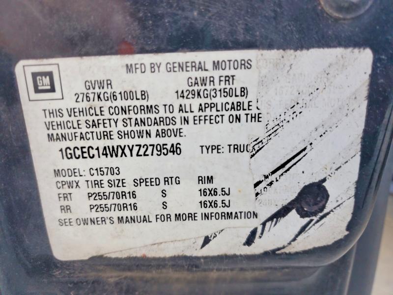 Продаж на аукціоні авто 2000 Chevrolet Silverado, vin: 1GCEC14WXYZ279546, номер лоту: 58010866