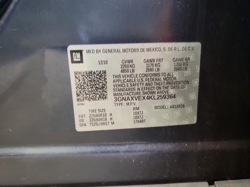 Aukcja sprzedaży 2019 Chevrolet Equinox, vin: 3GNAXVEX4KL259364, numer aukcji: 58659636