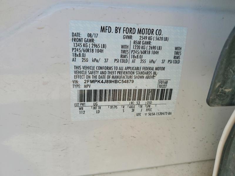 2017 Ford Edge მანქანა იყიდება აუქციონზე, vin: 2FMPK4J89HBC54879, აუქციონის ნომერი: 56641296
