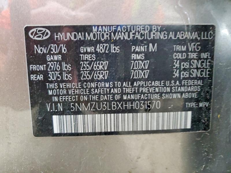 Aukcja sprzedaży 2017 Hyundai Santa Fe Sport, vin: 5NMZU3LBXHH031570, numer aukcji: 57967846