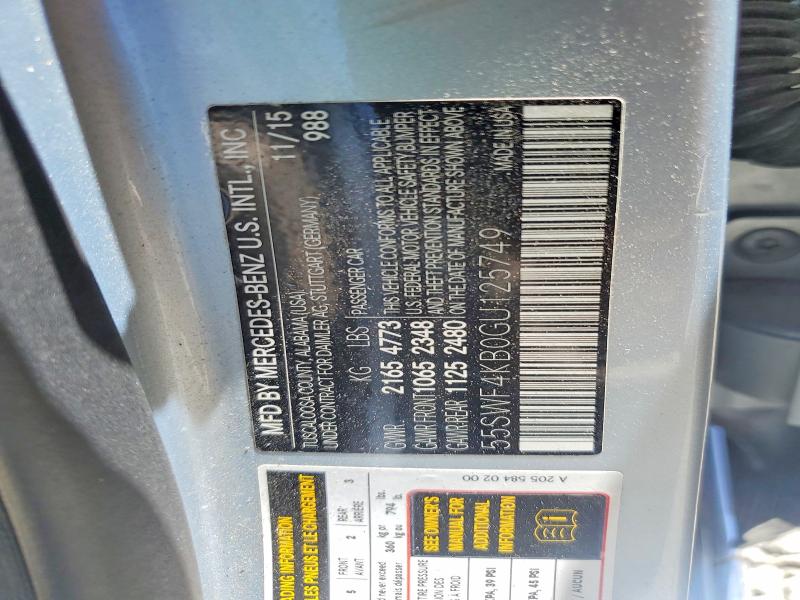 Auction sale of the 2016 Mercedes-benz C, vin: 55SWF4KB0GU125749, lot number: 55622616