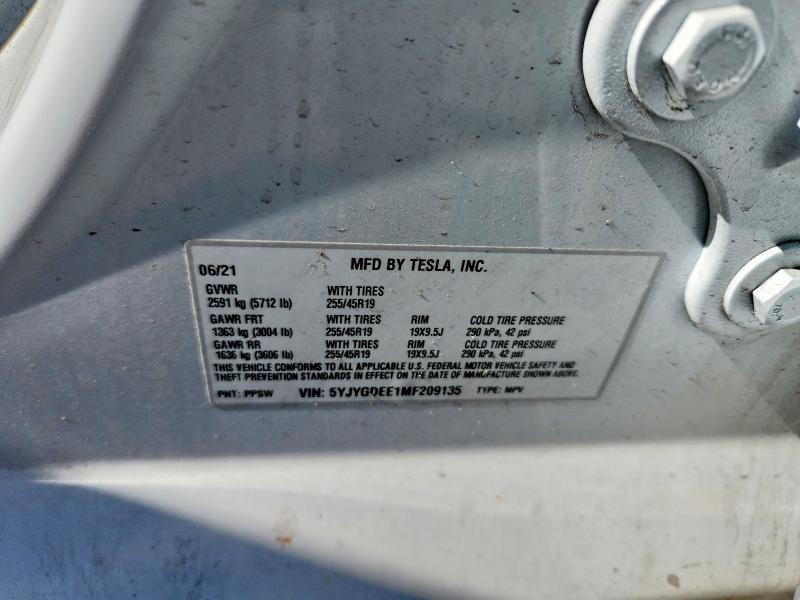 2021 Tesla Model Y მანქანა იყიდება აუქციონზე, vin: 5YJYGDEE1MF209135, აუქციონის ნომერი: 56933266
