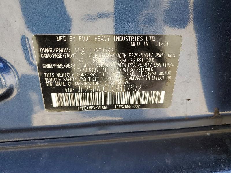 Aukcja sprzedaży 2012 Subaru Forester, vin: JF2SHADCXCH417872, numer aukcji: 57968296