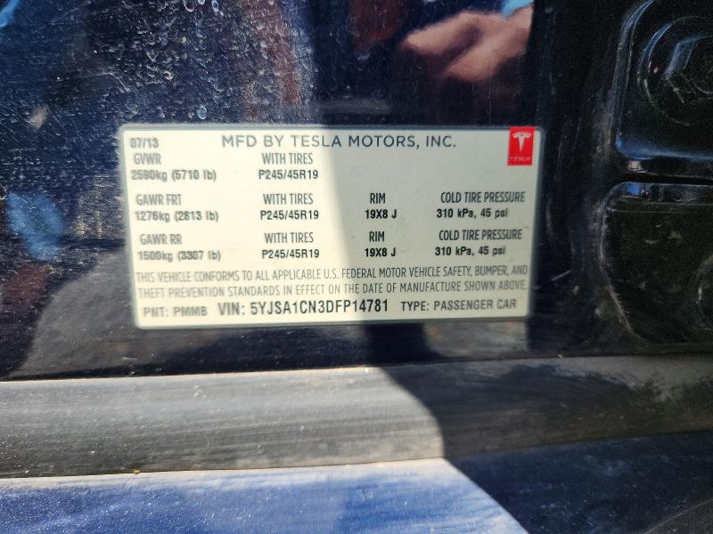 2013 Tesla Model S მანქანა იყიდება აუქციონზე, vin: 5YJSA1CN3DFP14781, აუქციონის ნომერი: 59140826