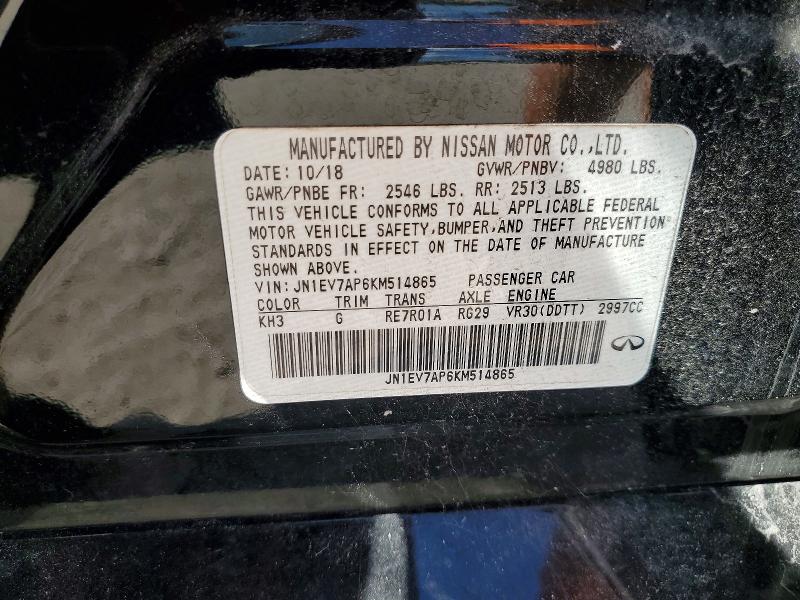 Продажа на аукционе авто 2019 Infiniti Q50, vin: JN1EV7AP6KM514865, номер лота: 58396336