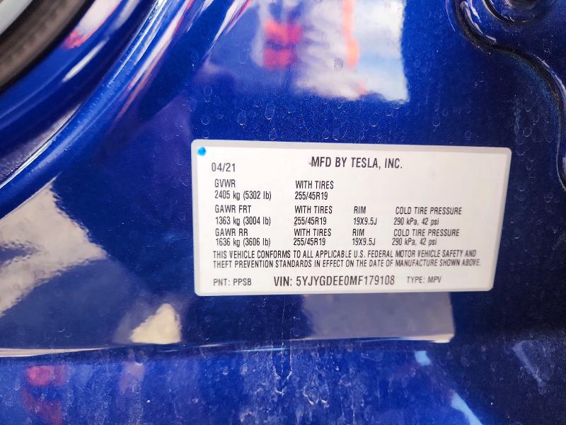 Продажа на аукционе авто 2021 Tesla Model Y, vin: 5YJYGDEE0MF179108, номер лота: 56362476