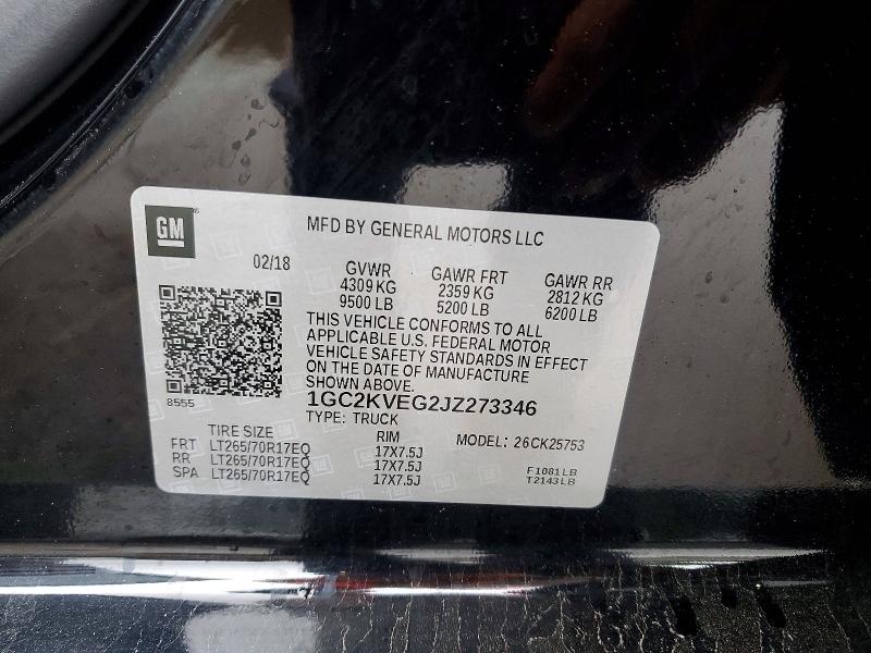 58360976 :رقم المزاد ، 1GC2KVEG2JZ273346 vin ، 2018 Chevrolet Silverado مزاد بيع