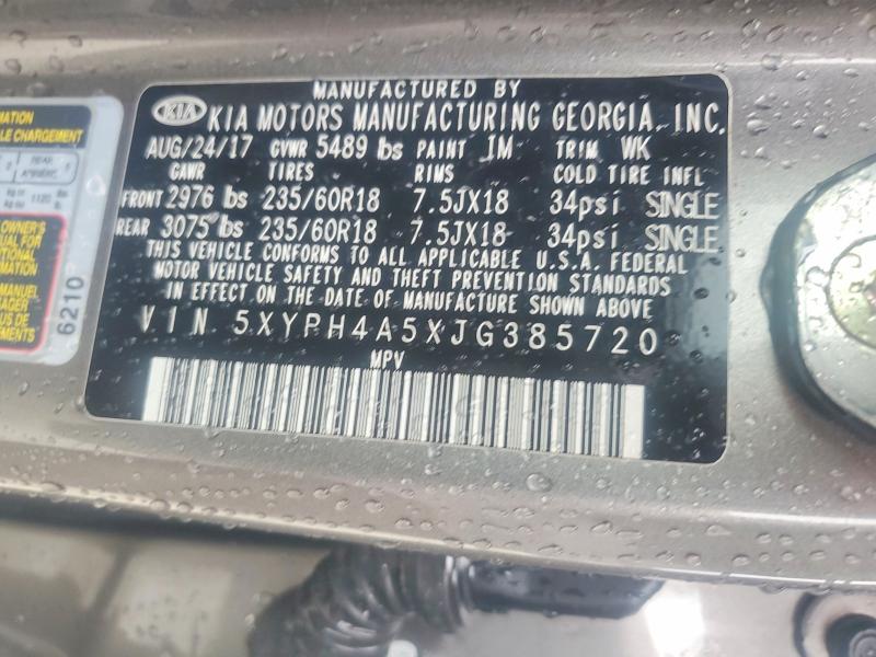 Aukcja sprzedaży 2018 Kia Sorento, vin: 5XYPH4A5XJG385720, numer aukcji: 56612266