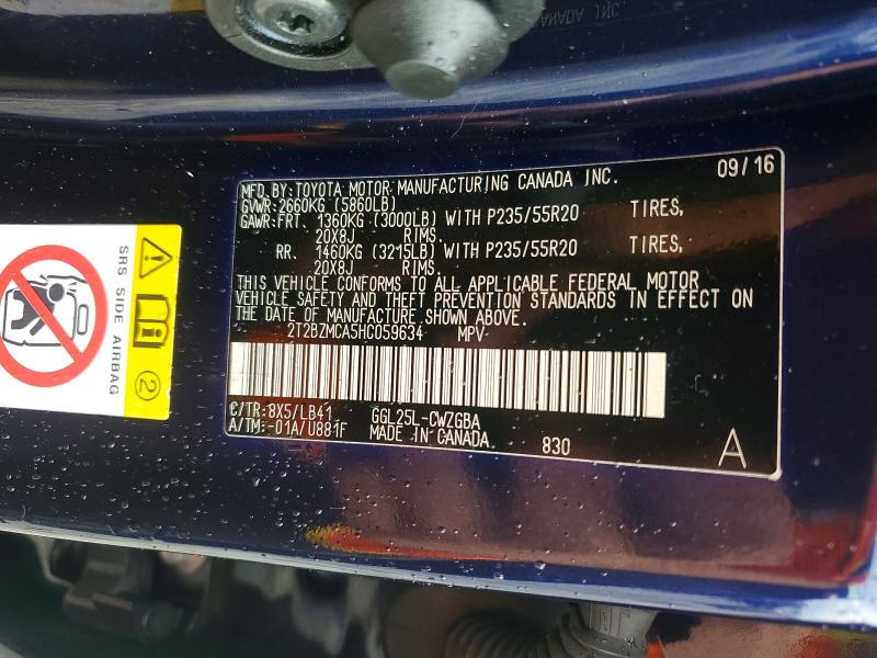 Продажа на аукционе авто 2017 Lexus Rx 350, vin: 2T2BZMCA5HC059634, номер лота: 55515346