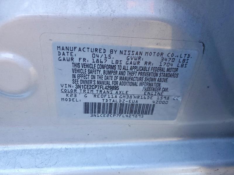 2015 Nissan Versa Note მანქანა იყიდება აუქციონზე, vin: 3N1CE2CP7FL429895, აუქციონის ნომერი: 58016776