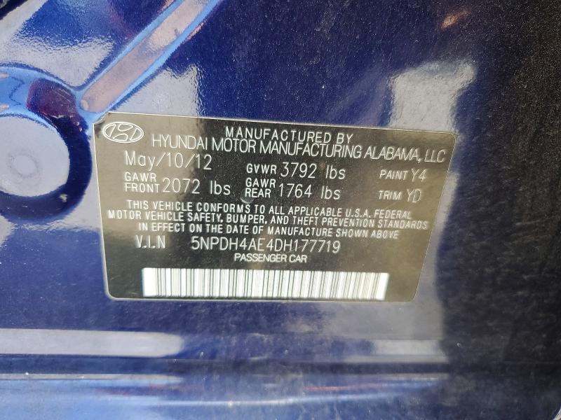 Aukcja sprzedaży 2013 Hyundai Elantra, vin: 5NPDH4AE4DH177719, numer aukcji: 58545186