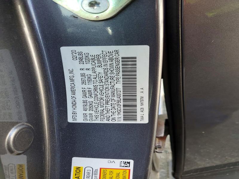 2020 Honda Accord მანქანა იყიდება აუქციონზე, vin: 1HGCV3F56LA007277, აუქციონის ნომერი: 57783306