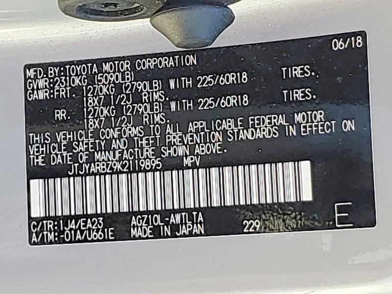 56732866 :رقم المزاد ، JTJYARBZ9K2119895 vin ، 2019 Lexus Nx 300 مزاد بيع