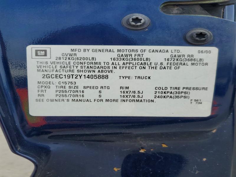 Aukcja sprzedaży 2000 Chevrolet Silverado, vin: 2GCEC19T2Y1405888, numer aukcji: 55948956