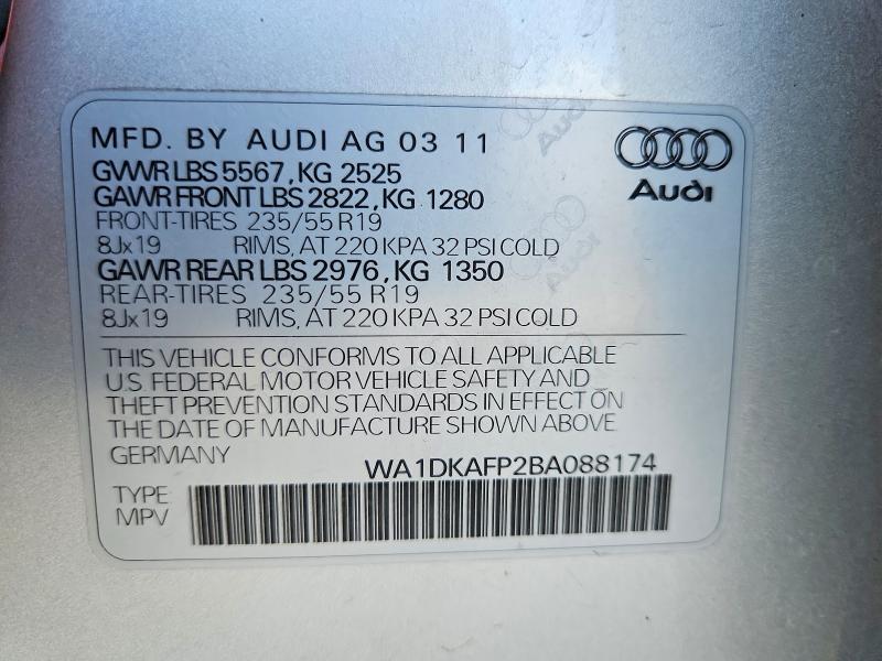 Продаж на аукціоні авто 2011 Audi Q5, vin: WA1DKAFP2BA088174, номер лоту: 56835796