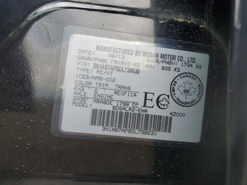 2013 Nissan Sentra მანქანა იყიდება აუქციონზე, vin: 3N1AB7AP8DL738630, აუქციონის ნომერი: 59266766