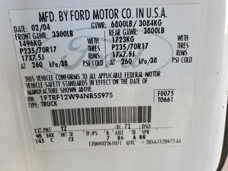 Продажа на аукционе авто 2004 Ford F150, vin: 1FTRF12W94NB55975, номер лота: 55695516