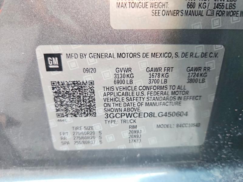 Продаж на аукціоні авто 2020 Chevrolet Silverado, vin: 3GCPWCED8LG450604, номер лоту: 55736166