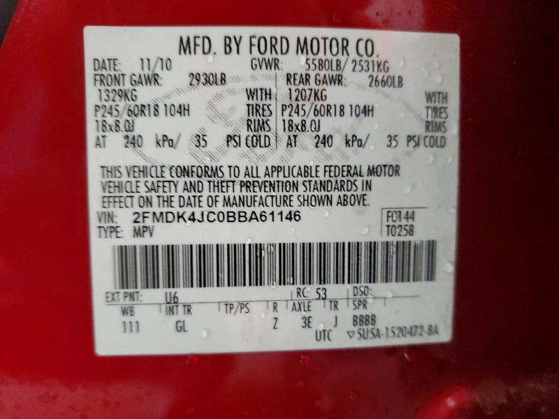 2011 Ford Edge მანქანა იყიდება აუქციონზე, vin: 2FMDK4JC0BBA61146, აუქციონის ნომერი: 57617846