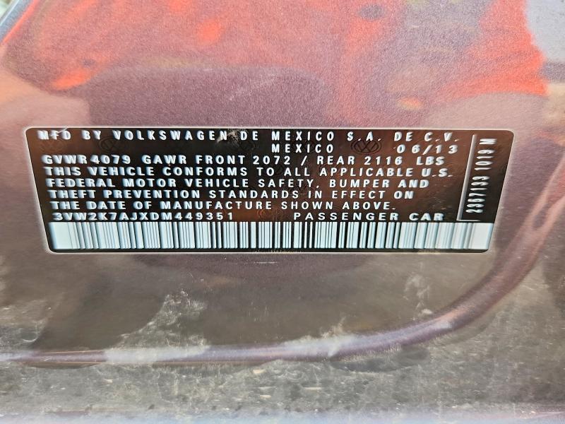 Aukcja sprzedaży 2013 Volkswagen Jetta, vin: 3VW2K7AJXDM449351, numer aukcji: 59119596