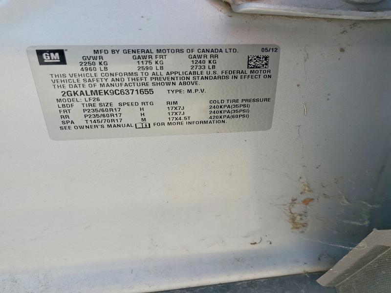 2012 Gmc Terrain მანქანა იყიდება აუქციონზე, vin: 2GKALMEK9C6371655, აუქციონის ნომერი: 56359706